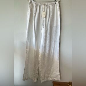 Amazhiyu 100% Linen Wide Leg High Waisted Lounge Pants with Pockets in white